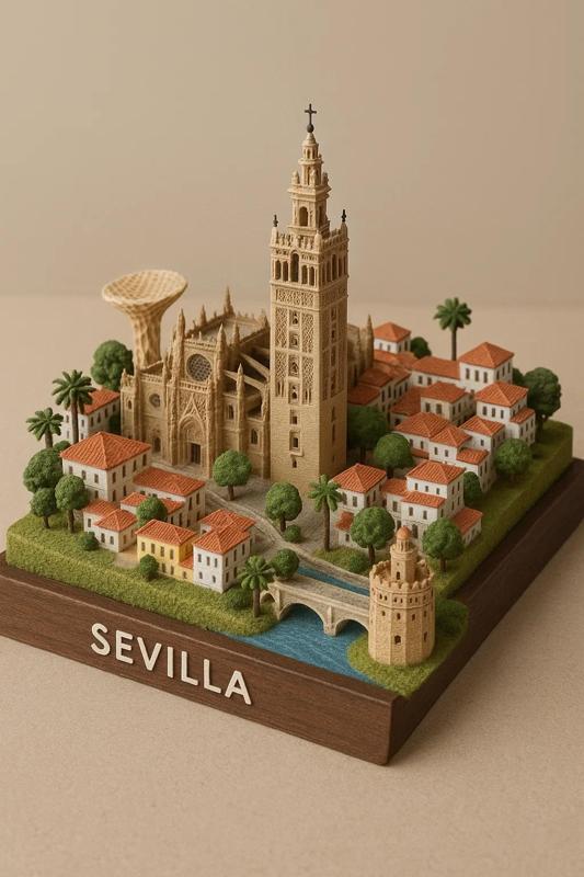 Diorama of Seville - Historical city model - Seville Cathedral - Giralda - Urban miniature - Andalusian heritage - Seville old town - Plaza de España - Reproduction of Seville architecture - Seville souvenir - Seville souvenirs
