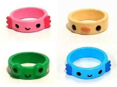 cute axolotl, duck and frog rings