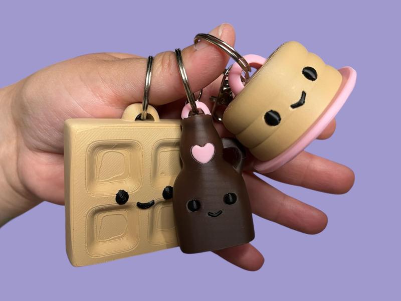 Valentines Day Couples or Best Friends breakfast Syrup Waffles Pancakes keychain charms