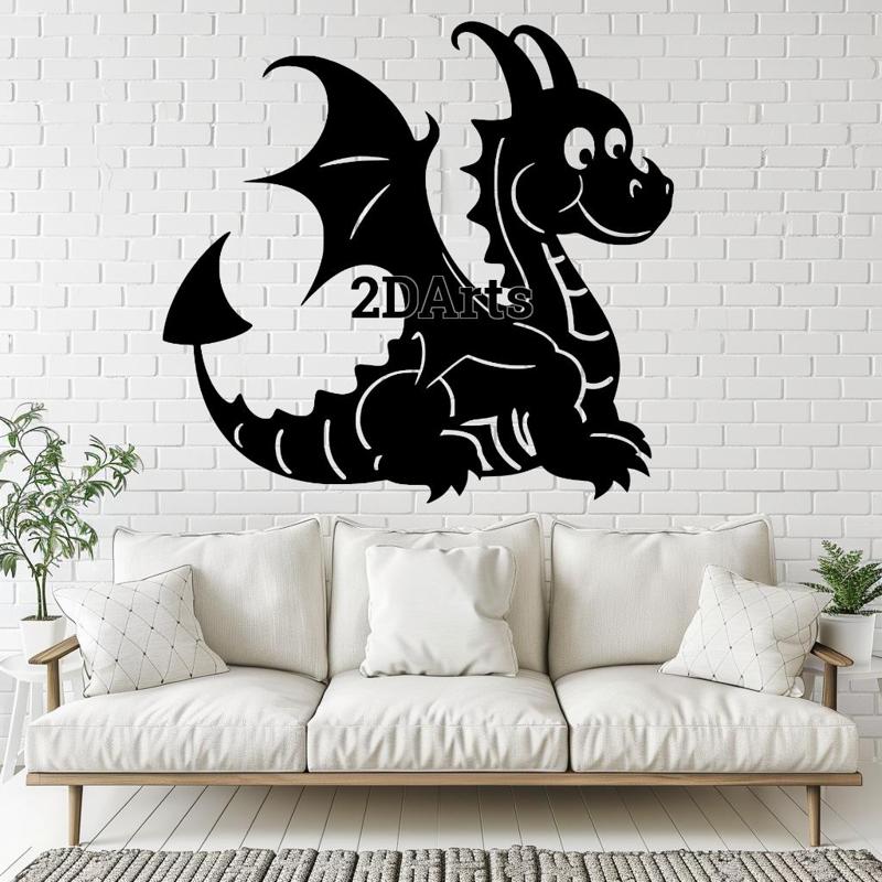 Dragon Cartoon Children Style 2D Wall Art/Window Art - Digital STL & SVG File
