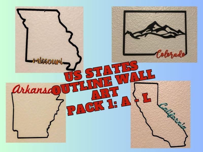 US State Outlines Wall Art - Pack 1 A-L