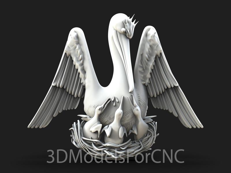 3D Model STL File for CNC Router Laser & 3D Printer Pelican Feeding his Babies
