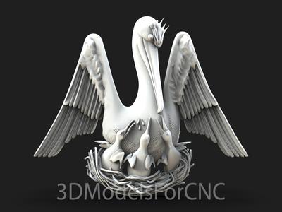 3D Model STL File for CNC Router Laser & 3D Printer Pelican Feeding his Babies