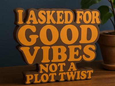 Good Vibes Retro Word Art Shelf Sign