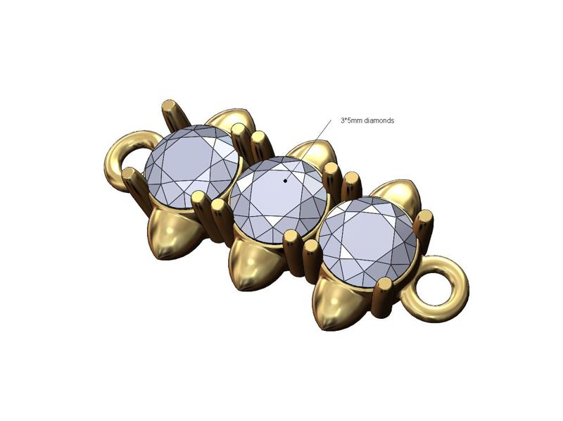 Triple spiked 5mm diamond pendant bracelet tag charm 3D print model