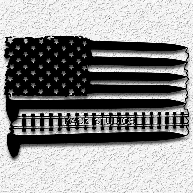 Train USA flag wall art United States of America wall decor 2d art