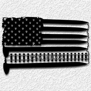 Train USA flag wall art United States of America wall decor 2d art