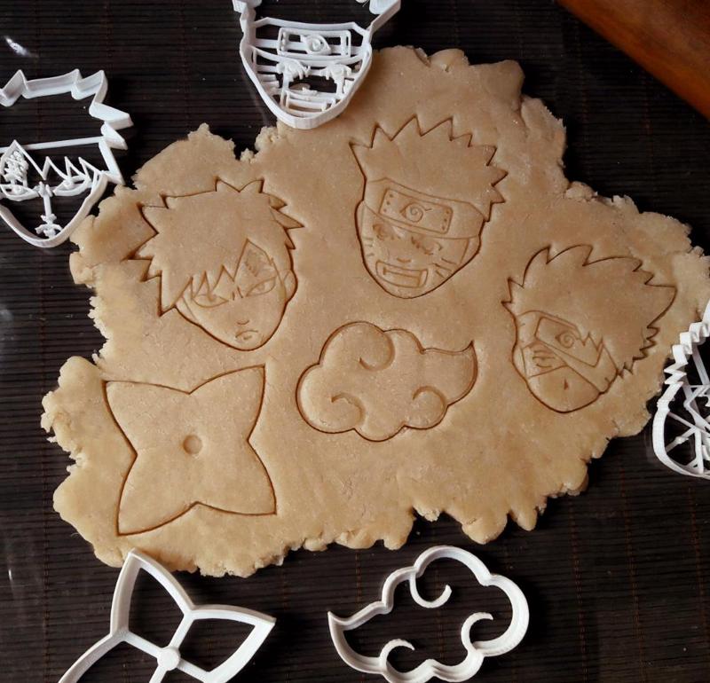 x5 Naruto - Cookie cutters, dough - Gaara, akatsuki clan, kakashi, shuriken