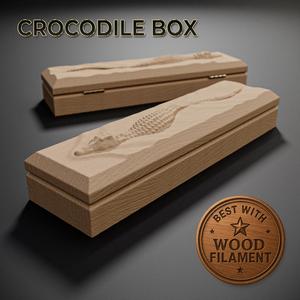 Crocodile Texture Wooden Box STL | Hinged 3D Printed Box with Concealed Lid | Unique Wood Filament Gift Box Model