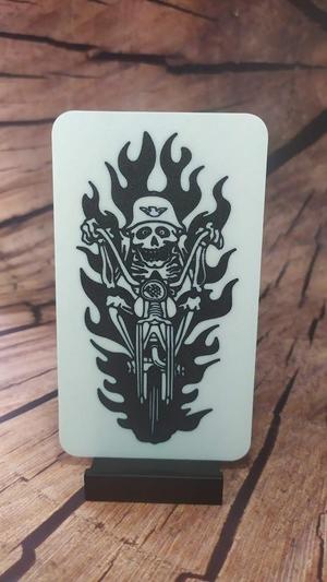 Flaming Skeleton Biker Phone Stand – Gothic Motorcycle Holder
