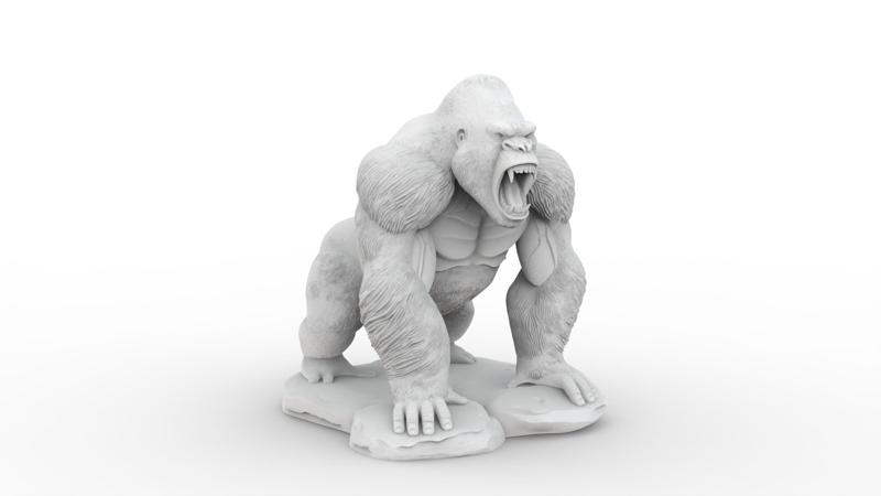 Roaring Gorilla on Rock Base 3D Sculpture Print Model