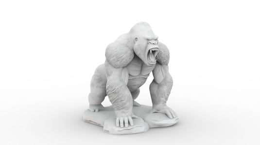 Roaring Gorilla on Rock Base 3D Sculpture Print Model