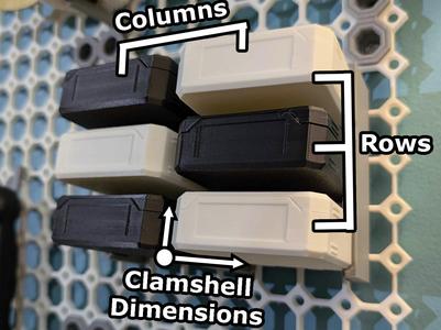Parametric Multiboard Clamshell Parts Box Rack