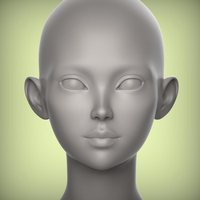 35 3D HEAD FACE FEMALE CHARACTER FEMALE TEENAGER PORTRAIT DOLL BJD LOW-POLY 3D MODEL