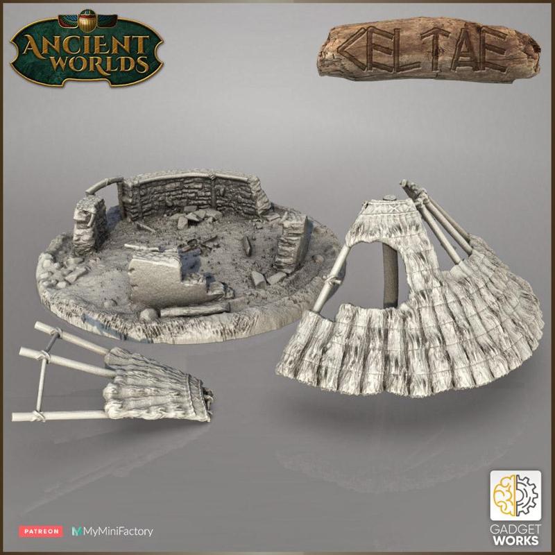 Celtic ruined roundhouse and wall
