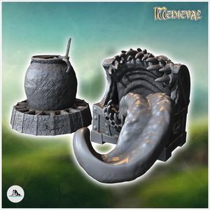 Fantastic accessory set with cauldron and tongue box (2) - Medieval Gothic Feudal Old Archaic Saga 28mm 15mm RPG