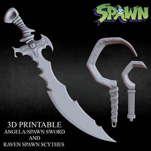 3D PRINTABLE ANGELA/SPAWN SWORD AND RAVEN SPAWN SCYTHES
