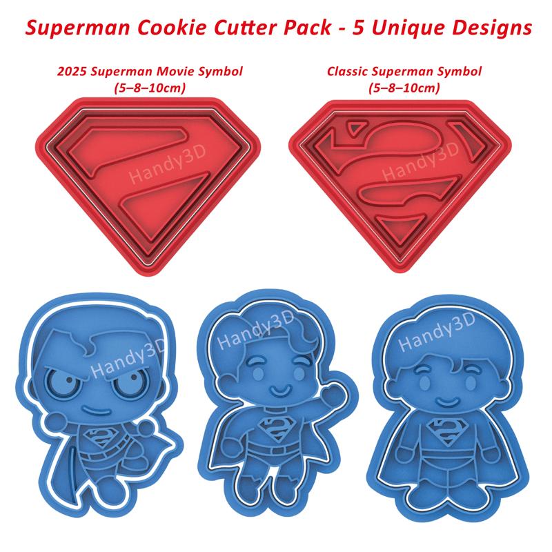 Superman Cookie Cutter Pack - 5 Unique Designs, Multiple Sizes