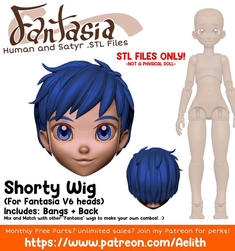 [Fantasia BJD] - Shorty Wig for Fantasia (FDM and SLA Printers)