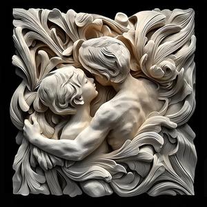 Baroque Style Lovers Relief with Ornate Scrollwork