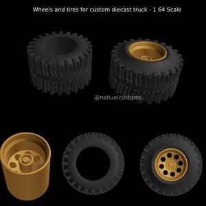 Wheels and tires for custom diecast truck - 1 64 Scale