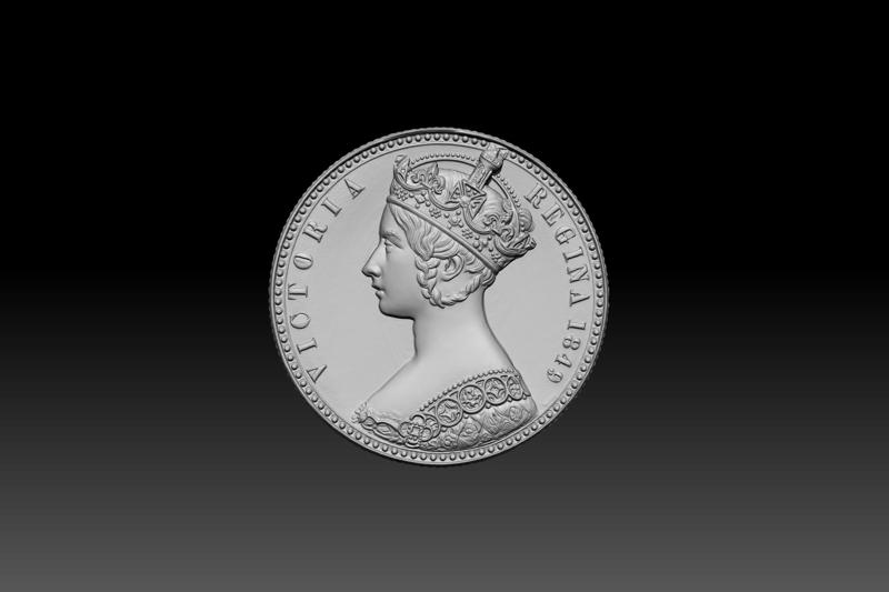 Queen Victoria coin 3D STL model for 3d printing and cnc curving