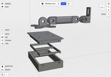 Housing for 4,3 inch VoCore screen with mounting bracket and foot.