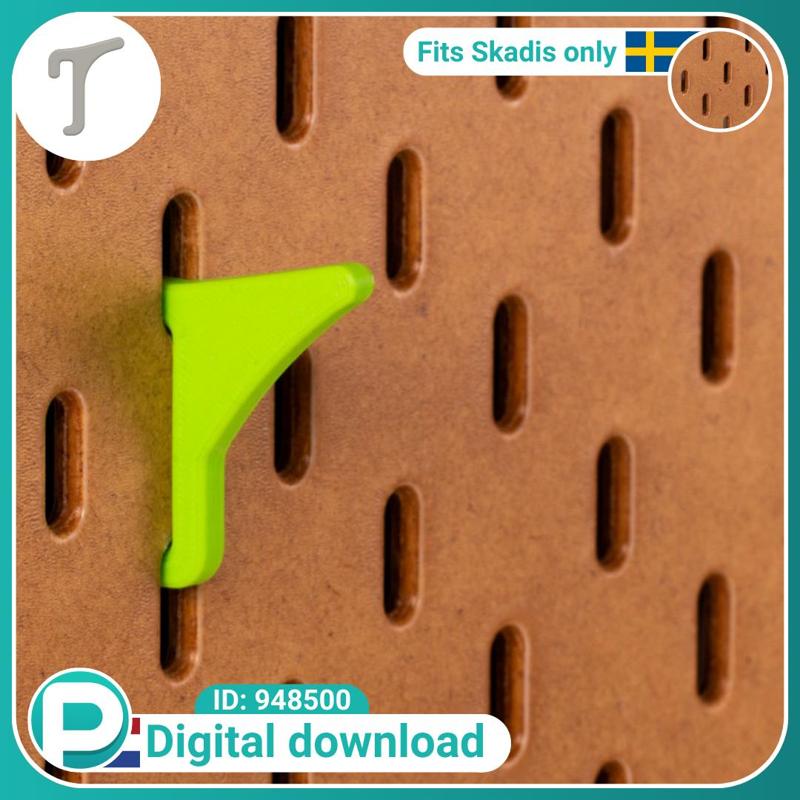 Angled hook 2cm - very strong - fits Skadis pegboard - Digital download