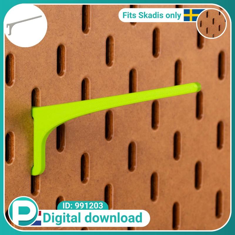 Angled hook 10cm - very strong - fits Skadis pegboard - Digital download
