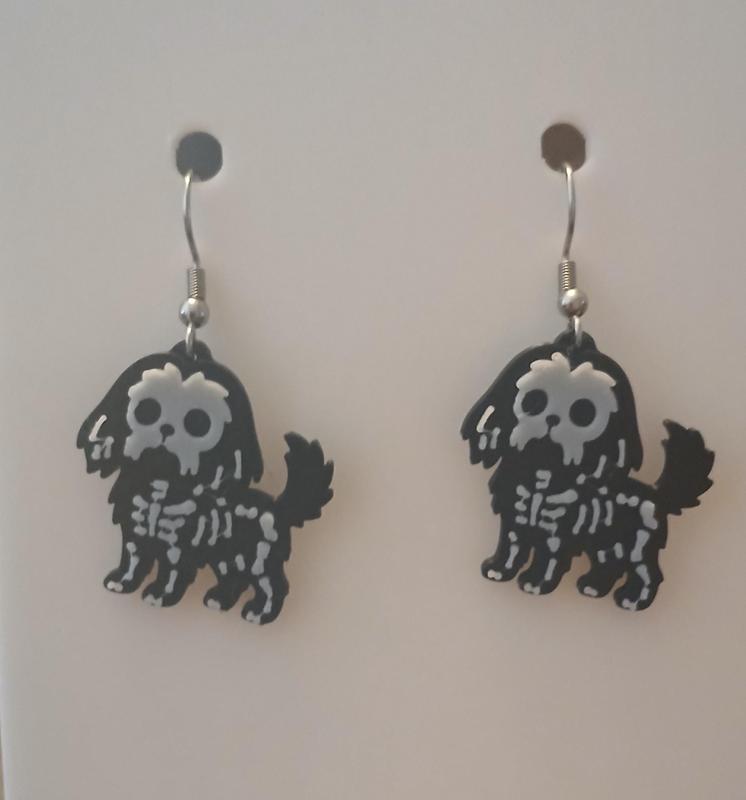 Skeleton Shih Tzu Earrings & Keychain | No AMS Needed | Halloween Cute Creepy 3D Print STL