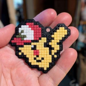 Pixel Ash's Hat Pikachu (Coloured + Keychain)