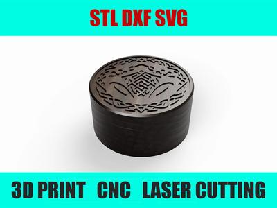 Round Box with Celtic Frog | Engraving | DXF, SVG, STL Files