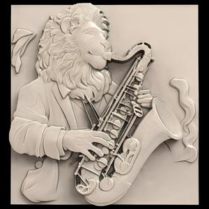 3D Model STL File for CNC Router/Laser & 3D Printer A Lion Playing the Saxophone in an Underground Jazz Club