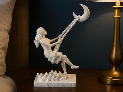 Swing to the Moon Sculpture – Dreamy Art Piece