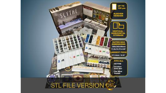 Scythe Board Game Organizer + Invaders from Afar + The Wind Gambit | Insert | Premium Solution - SLEEVED Version - STL file for 3D Printing