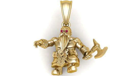 3D gold dwarf warrior pendant