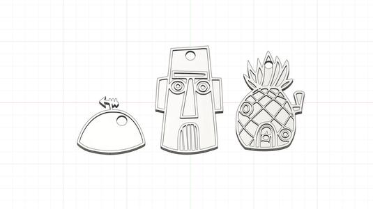 SpongeBob SquarePants House Pack Keychain - Pineapple, Rock and Statue