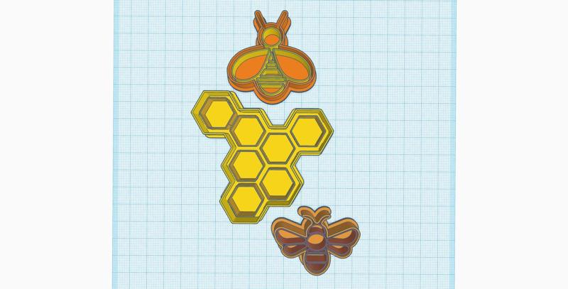 Bee cutters, bees and honeycomb pattern Cookie cutter, Polymer Clay Cutter, earrings, SET 3 pcs