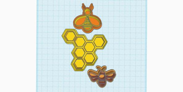 Bee cutters, bees and honeycomb pattern Cookie cutter, Polymer Clay Cutter, earrings, SET 3 pcs