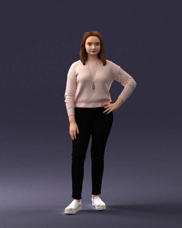 000238 Young Woman in Pink Sweater and Black Pants 1224