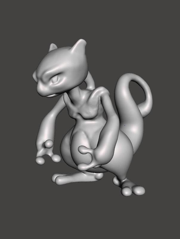 MEWTWO POKEMON GEN 1 ORIGINAL DEPICTION - RED BLUE STL for 3D printing HIGH POLY