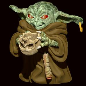 Evil baby Yoda ( Grogu ) from the Mandalorian