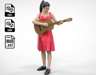 N1 Woman Musician standing playing guitar