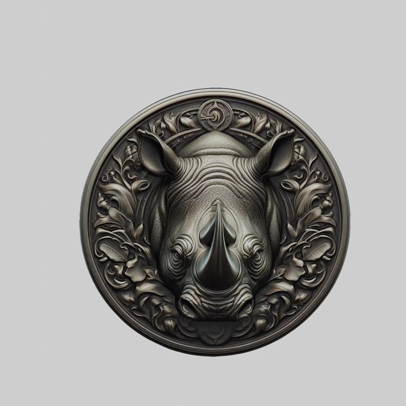 Rhino Animal Head Rhino Animal Medallion for CNC Router Laser & 3D Printer