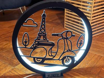 LED Ring Lamp with Frame featuring a Parisian Roller Theme