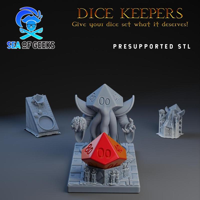 Dice Keepers - D100 Mindflayer miniature & polyhedral dice stand