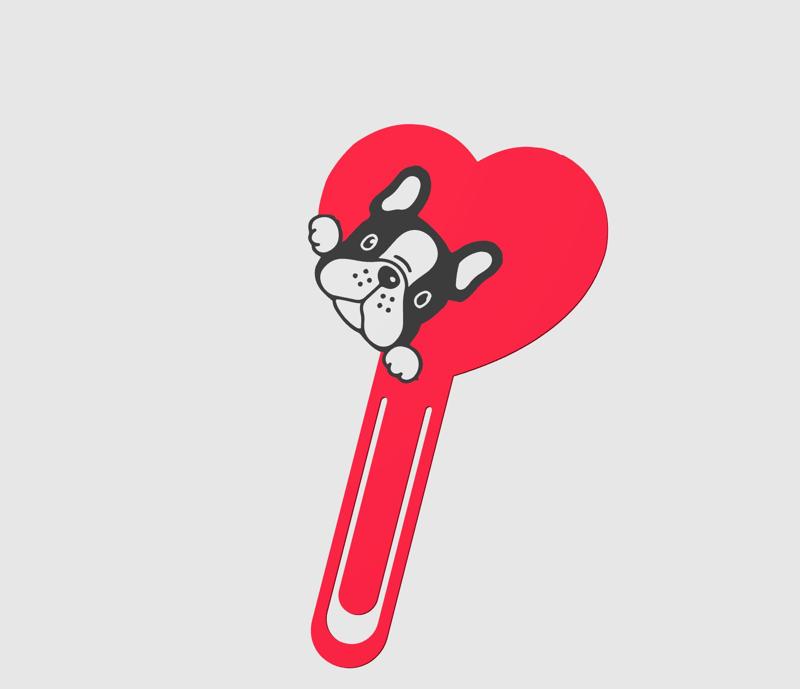 BookMark Dog BullDog French Heart Love Puppy Cute