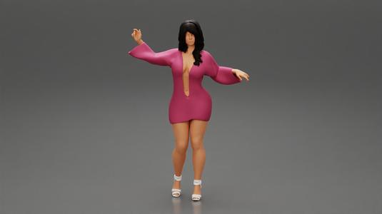 Young Woman in v neck long sleeve dress