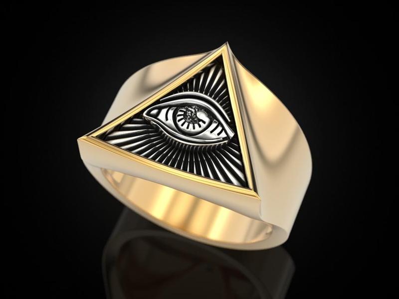 All seeing eye triangle ring