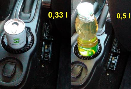 Car beverage holder adapter for 0.33 and 0.5 litre bottles and cans (Dacia Duster and many others).